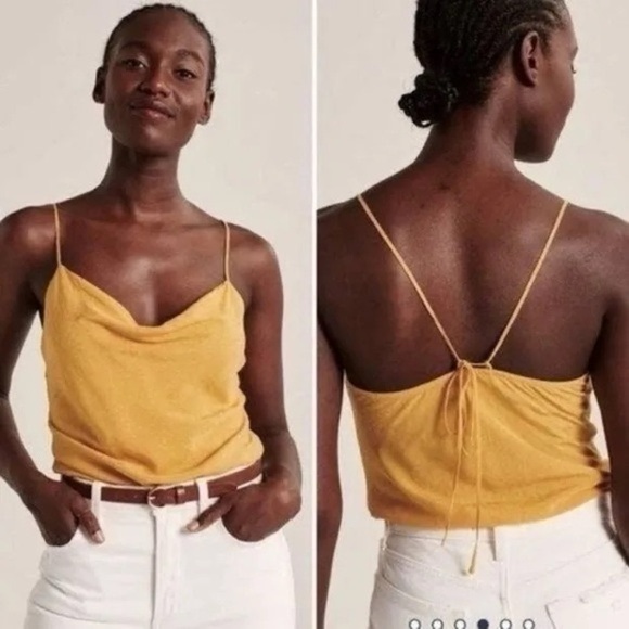 Abercrombie & Fitch Sleeveless Yellow-Gold Cowl Neck Bodysuit, Size Small - Picture 1 of 9